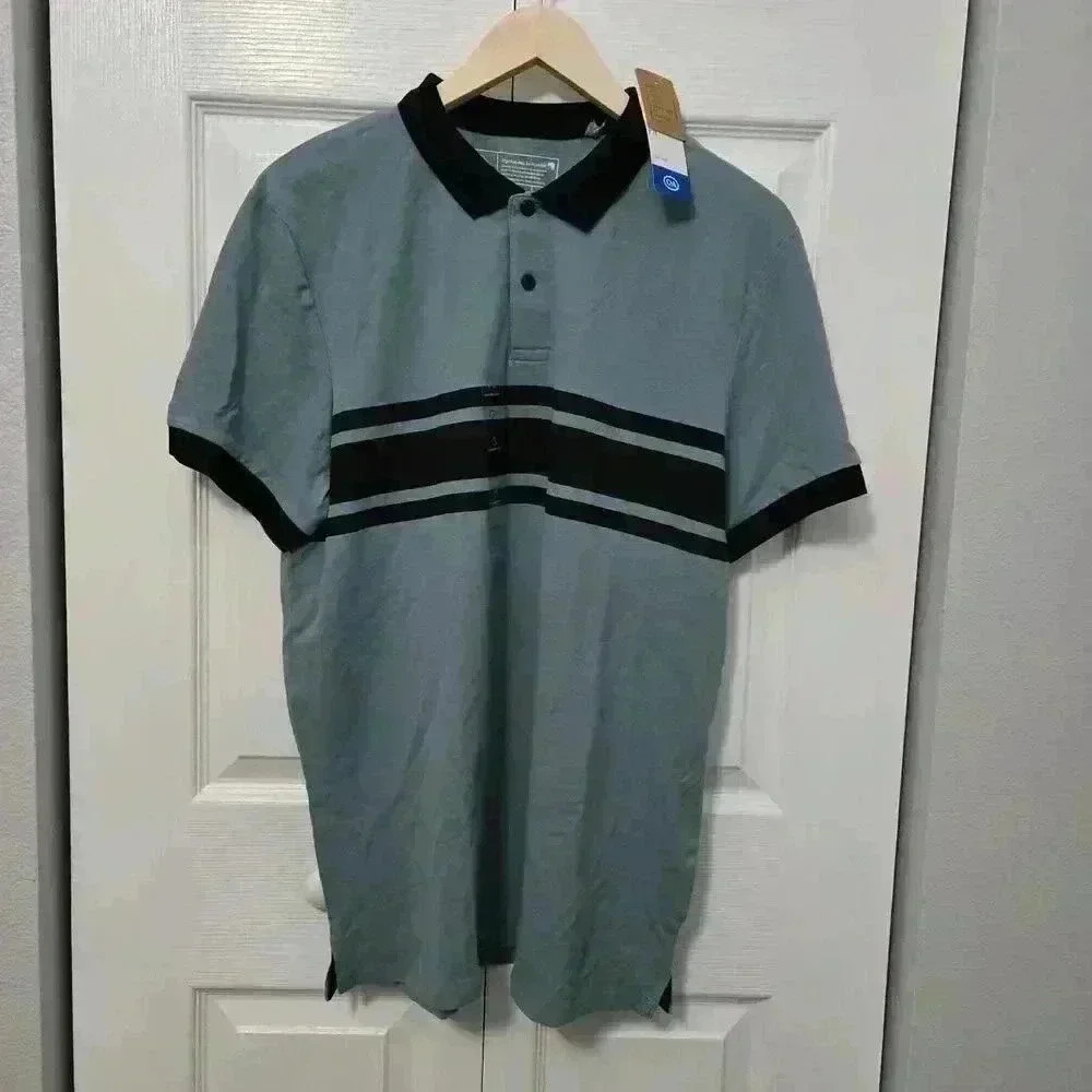 C & A Mexico Polo Shirt Short Sleeve Polo Striped Green Black Mens Large nwt